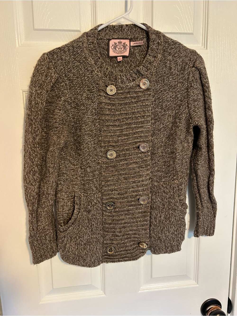 Juicy Couture Brown Marled Double-Breasted Knit Cardigan